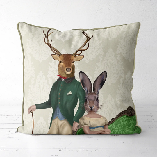 Beatrice Deer and Rabbit Cotton Cushion Cover