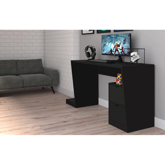 Black Gamer Desk With Storage Cabinet- 173cm