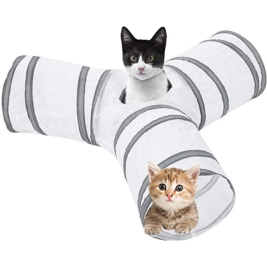 Pet Tunnel,Betterlife Foldable 4 Color 3 Way Cat Tunnel Tube Toy Indoor Outdoor Interactive Pet Training Toy for Rabbits Kittens(White)