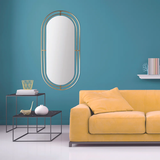 Adylene Oval Metal Framed Wall Mounted Dresser Mirror in Gold
