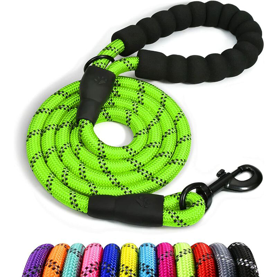Dog Rope, Nylon Dog Leash with Soft Padded Handle and Reflective Threads, 150cm x 1.2cm, Green