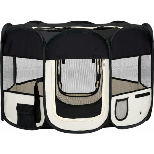 Foldable Dog Playpen with Carrying Bag Black 110x110x58 cm Vidaxl Black