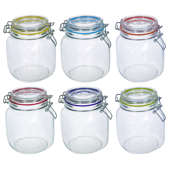 6x 1L Glass Food Storage Container Jar Air Tight Sealable Clamp Lid
