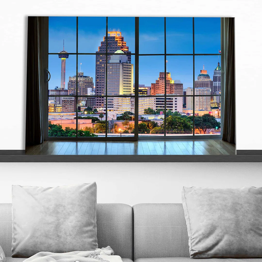 San Antonio, Texas, USA Skyline Window - Wrapped Canvas Photograph Print