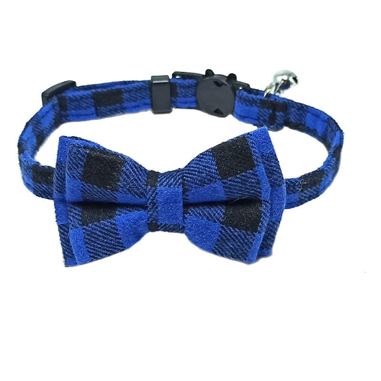 Litzee - Cat Collar with Bell and Bow Tie, Quick Release Safety Collars for Kitten and Cats, Soft Tartan Collar, 1 Pack, Blue