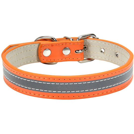 Bette Reflective Pet Collar, Leather + Nylon,, Kitten & Dog Collars, 2 Piece Set, Adjustable Pet Collar in (Orange)