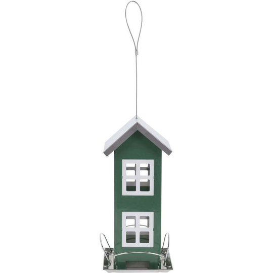 Idooka - Wild Bird Feeder House Metal Roof Seed Peanut Dispenser Tree Loop 26cm Green - 8900780/GREEN - Green