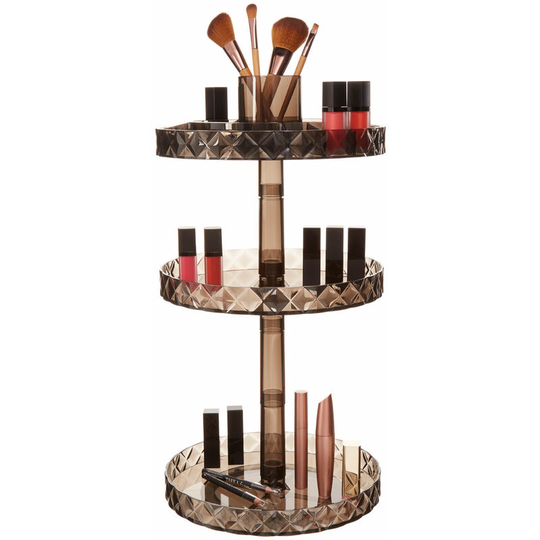 Premier Housewares - Cosmetic Organiser With 3 Tier Black Round Compartments Clear Diamond Multipurpose Storage Statement Piece for Dresser /
