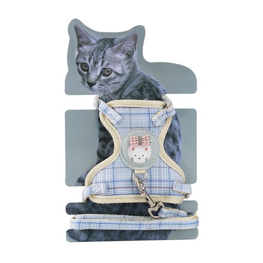 Cat Harness, Betterlife Cat Leash, Kitten Harness, Cat Vest with Leash, Suitable for 3-7 kg(Blue Plaid, 1.0cm )