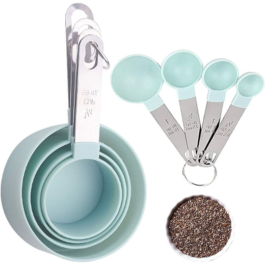 Plastic measuring cup Stainless steel handle Measuring cup Measuring spoon 8-piece set with scale Measuring spoon Measuring spoon set Baking aid