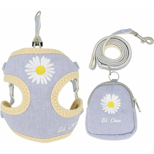 PETCARE Dog Harness Small Dog Harness Leash with Bags Cute Daisy No Pull Dog Harness for Small Dogs Cats Soft Breathable Mesh Puppy Dog Vest Harness