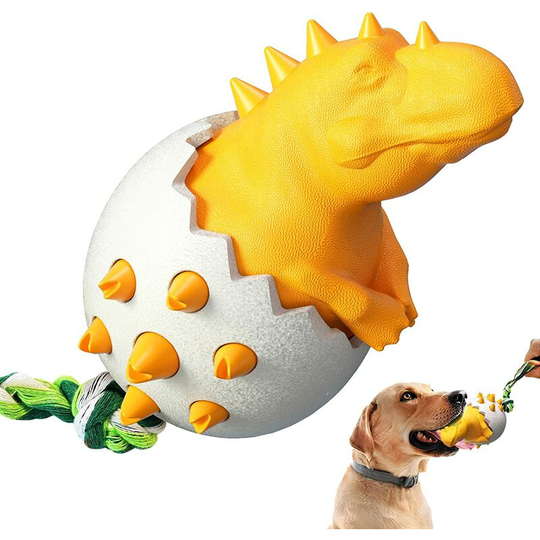 Dog Chew Toys, Durable Natural Rubber Dog Toys for Aggressive Chewers,Dinosaur Eggs Tough Dental Toys