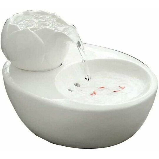 Qersta - Cat Fountain Ceramic Pet Water Dispenser - Lotus Vertical Cat Drinking Fountain - Automatic Circulation Filter Water Health and Hygiene