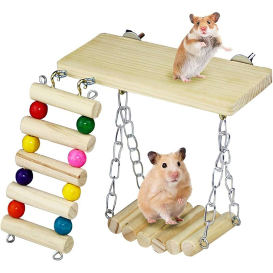 Echoo - 3 Pcs Hamster Exercise Toys, Wooden Hanging Hamster Chew Toys, Guinea Pig Small Animal Cage Accessor
