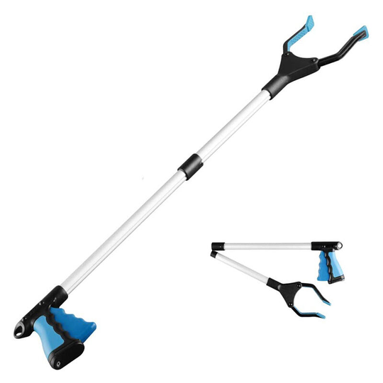 Perle Rare - Sweeping Tools, 32' Folding Extension Clamp, Aluminum Handicapped Aid Tool with Rotating Rubber Clamp, Long Arm Extension for Litter
