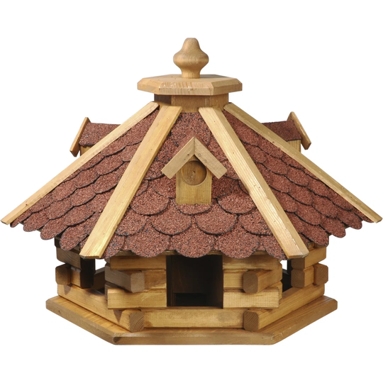 Rustikales Vogelfutterhaus "Blockhaus", Vogelhaus mit Futtersilo, 51 x 45 x 37 cm, Kiefer, Rot