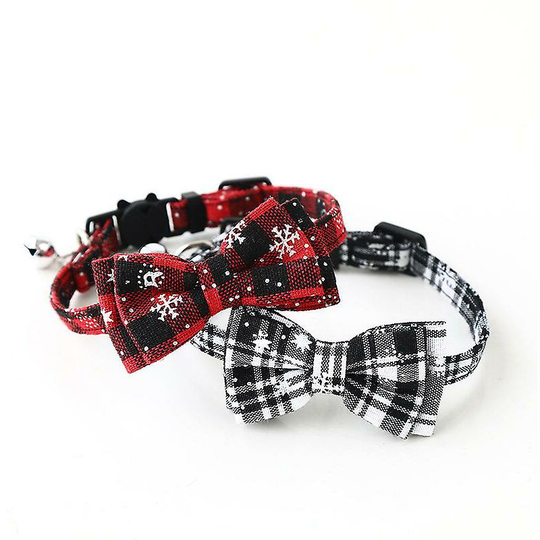 Christmas Series Pet Collar Snowflake Bow Dog Collar Cat Collar, Black & White, 1*30cm - Thsinde