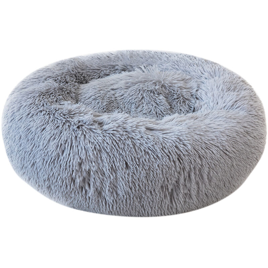Round Plush Cat Bed Dog House Puppy Cushion Portable Warm Soft Comfortable Kennel-Grey l