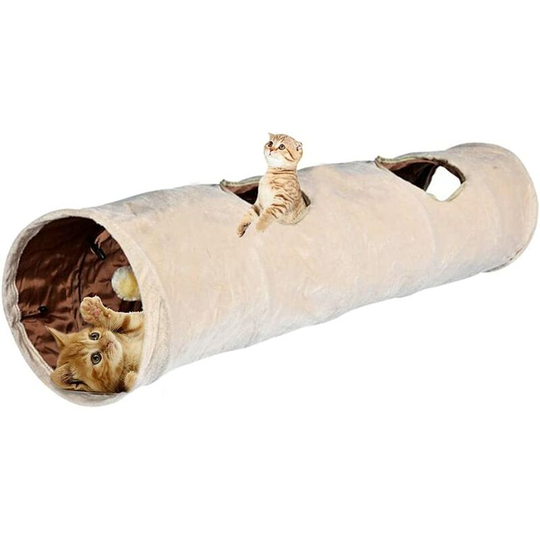 Cat Tunnel with 2 Holes Soft and Collapsible Suede, Tubes and Tunnels for Pets Cats Kittens Rabbits, D25 * 120cm