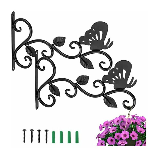 Bearsu - Set of 2 Hanging Plant Holder Plant Basket Iron Wall Hook Planter Wall Hook Bird Feeder Lantern Wind Chime Wall Sconce 30cm