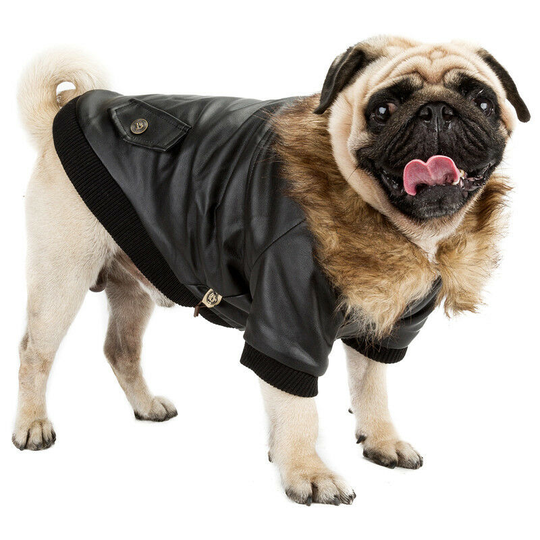 FVO - Pet Leather Jacket Waterproof Winter Dog Clothes Warm Winter Autumn Coat for Small Medium Dogs-Black xxl