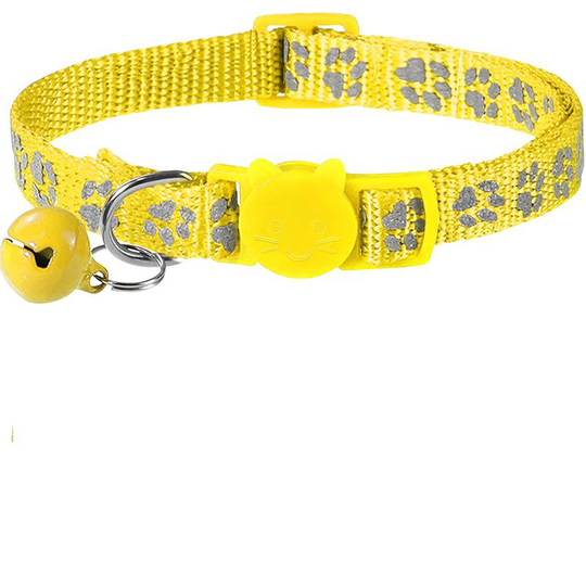 Cat Collar Anti Strangulation, 2 pcs Adjustable Reflective Collar for Cat Kitten Puppy with Bell and Safety Buckle, 19-32cm Yellow