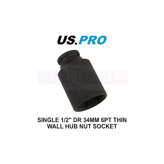 Tools 34mm Deep 1/2' Dr Impact Thin Walled Hub Nut Socket 6PT 3791 - Us Pro
