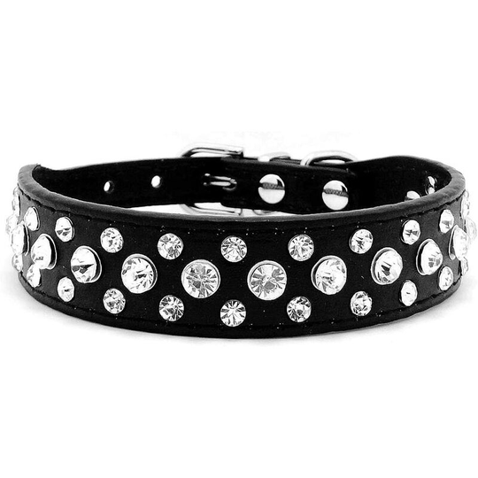 Synthetic leather collar with rhinestones for dog or cat, black(37cm)