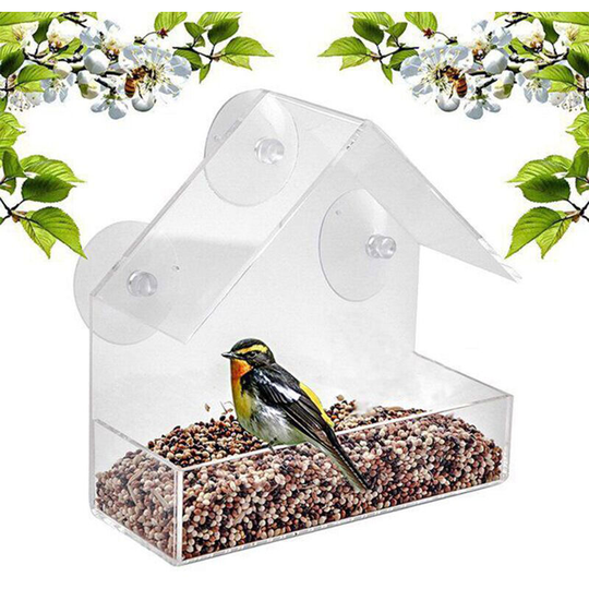 Acrylic bird feeder,Indoor and outdoor bird feeder Creative transparent suction cup bird feeder with 3 powerful suction cups