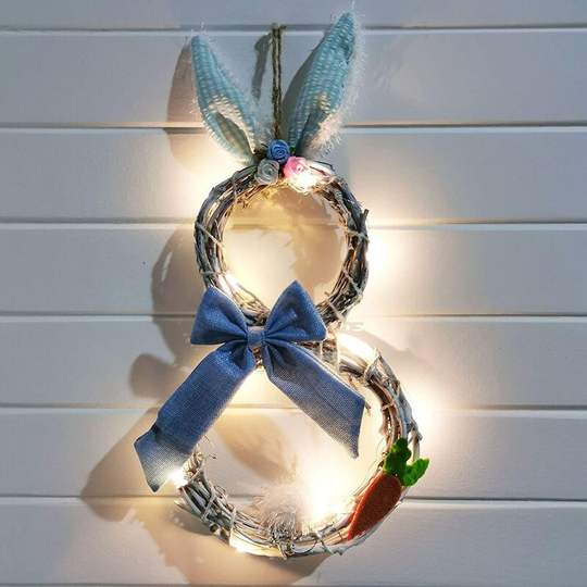 Easter Wreath Outdoor Decoration Glitter Rabbit Hanging Handmade Easter Decoration Pink(without batt