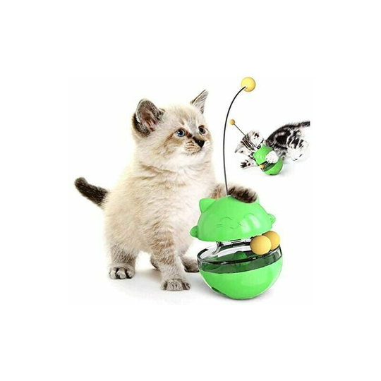 Bearsu - Cat Toy with Ball and Feather, Interactive Cat Toy with Stick for Cat, Easy to Clean Cat Kibble Dispenser Toy