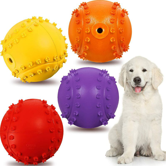 Qersta - Dog Toy Ball Reliable Rubber Squeaker Fun Interactive Toys Puppy Chew Toys Outdoor Beach Dog Ball (Tennis Shape)