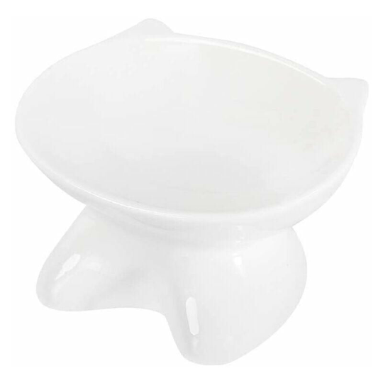 Bearsu - White Ceramic Cat Bowl with Raised Stand, for Cats and Small Dogs