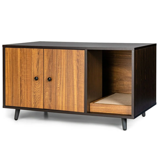 Wooden Storage Cabinet With Cat Little Box Enclosure