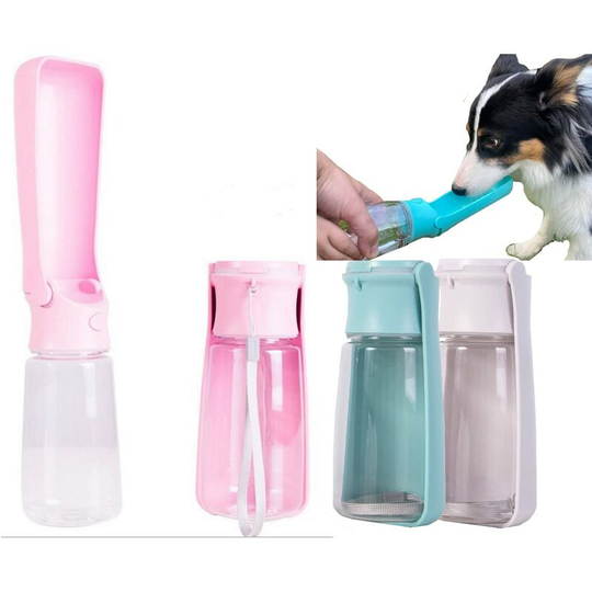 Pink Collapsible Bottle Gourd for Dogs, Large Capacity (550 ml). Lightweight and transportable trave
