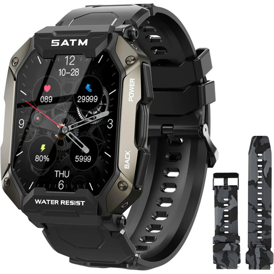 Thsinde - Smartwatch Men, 1.71'' hd Military Smart Watch Waterproof 5ATM, Fitness Watch with gps Pedometer, Wrist Heart Rate Monitor, 24 Modes,
