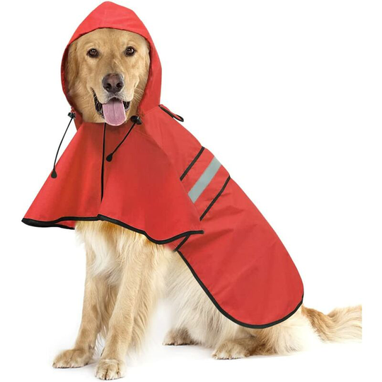 Reflective Waterproof Dog Rain Coat - Adjustable Pet Hooded Lightweight Poncho for Small to XL Dogs and Puppies (Red, Size L)