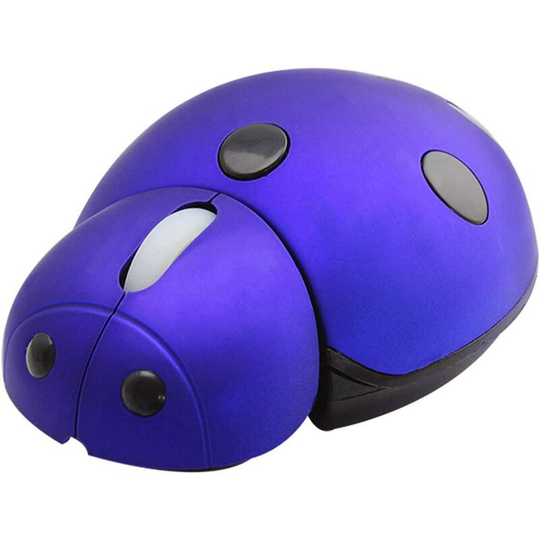 Ladybug Shaped Wireless Mouse Cute Mini Portable Travel Animal Mice 3000DPI Optical Small Wireless Mice for School Kids Children Gift (Blue)
