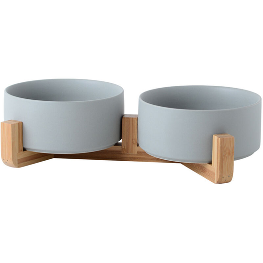 Superseller - Ceramic Cat Dog Bowl with Anti-Slip Bamboo Stand