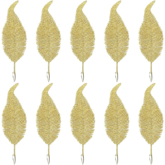 Set Of 10 Artificial Christmas Poinsettia - Glitter Phoenix Leaves - Christmas Tree Ornaments