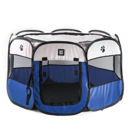 KCT Portable Fabric Pet Play Pen Blue Large - 110cm - Blue