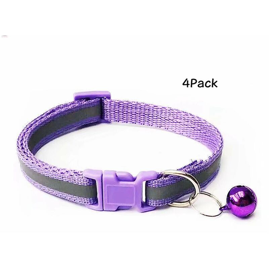 4 Pack Reflective Cat Collars with Bells, Quick Safety Release Breakaway Cat Collars, Kitten Collars Adjustable 19-32cm Purple
