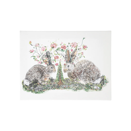 'Rabbits and Roses' on Canvas
