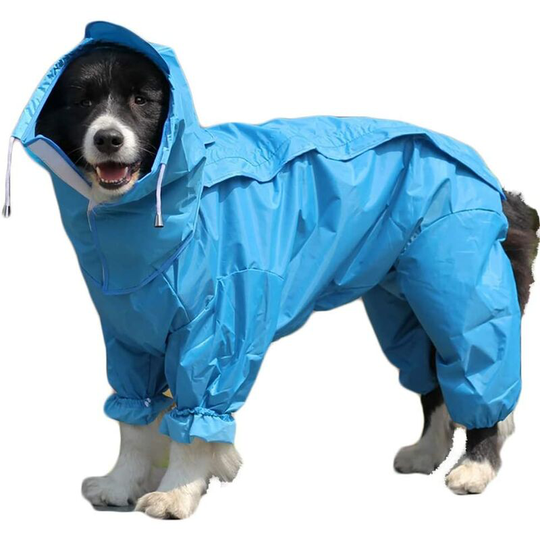 Soekavia - Dog Raincoat with Removable Hoodie, Outdoor Adjustable Drawstring, Magic Tape Waterproof Rain Jacket with Hood Collar Hole Blue Size 12