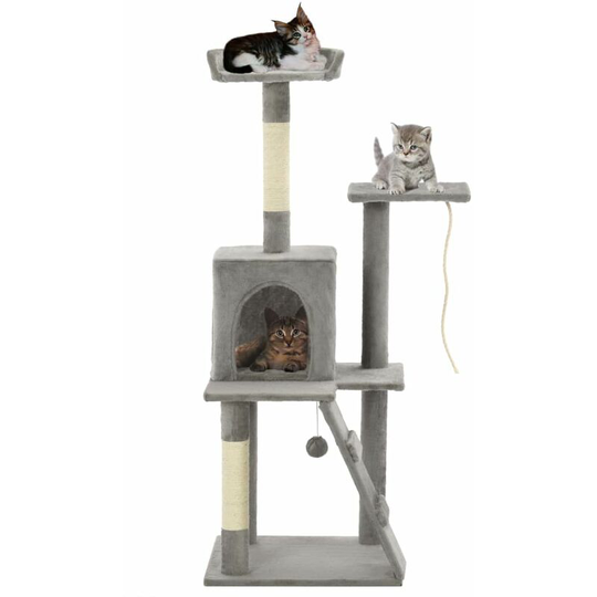 Cat Tree with Sisal Scratching Posts 120 cm Grey VD07146 - Hommoo