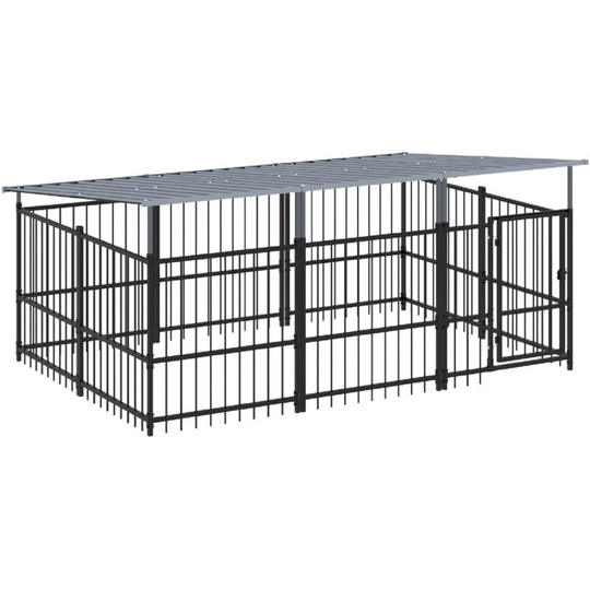 Outdoor Dog Kennel with Roof Steel 5.63 m² Vidaxl Black