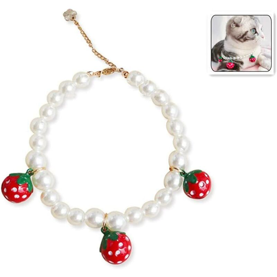 Pearl Bell Pet Collar Cats Dogs Necklace Collar Small Dog Princess Collar Adjustable Pet Collar Strawberry Bell Pendant for Small Dogs Puppy