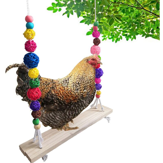 Natural Wooden Chicken Swing (39.5 x 7 x 1.5) with 1.2m Hemp Rope, Hanging Parrot Toy for Chicken Frame