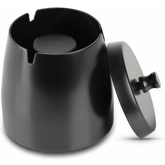 Outdoor Stainless Steel Ashtray with Peculiar Smell Lid, Indoor and Outdoor Garden Balcony Bar Office Ashtray, Black (Small)