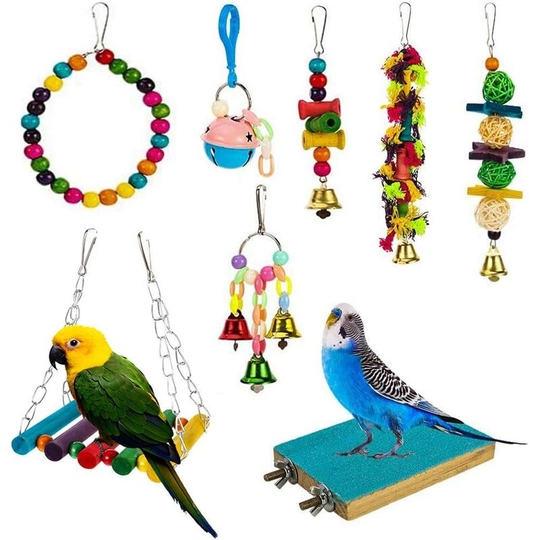 Pack Bird Toys Parrot Cage Toys Hanging Swing Shredding Chewing Sticks